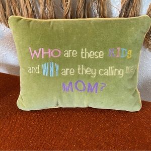 Leyla's Humorous MOM Pillow Green Velvet Yellow Corded Trim Decorative 12”x9”